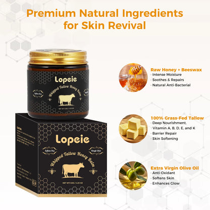 Lopeie Whipped Grass-Fed Beef Tallow Honey Balm - 4 Oz,Moisturizing Cream for Soft, Smooth Skin - Handmade All-Natural Moisturizer - Lavender,Hydrating, Comfort, Moisture Boost Cream, Luminous Firming Cream, Body Care, Hydrating Dry Skin