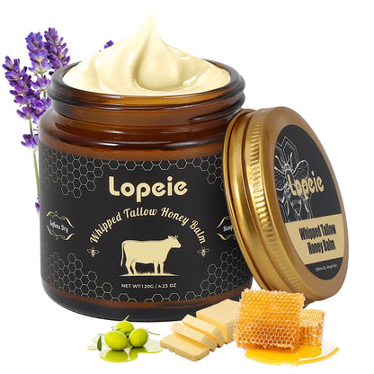 Lopeie Whipped Grass-Fed Beef Tallow Honey Balm - 4 Oz,Moisturizing Cream for Soft, Smooth Skin - Handmade All-Natural Moisturizer - Lavender,Hydrating, Comfort, Moisture Boost Cream, Luminous Firming Cream, Body Care, Hydrating Dry Skin