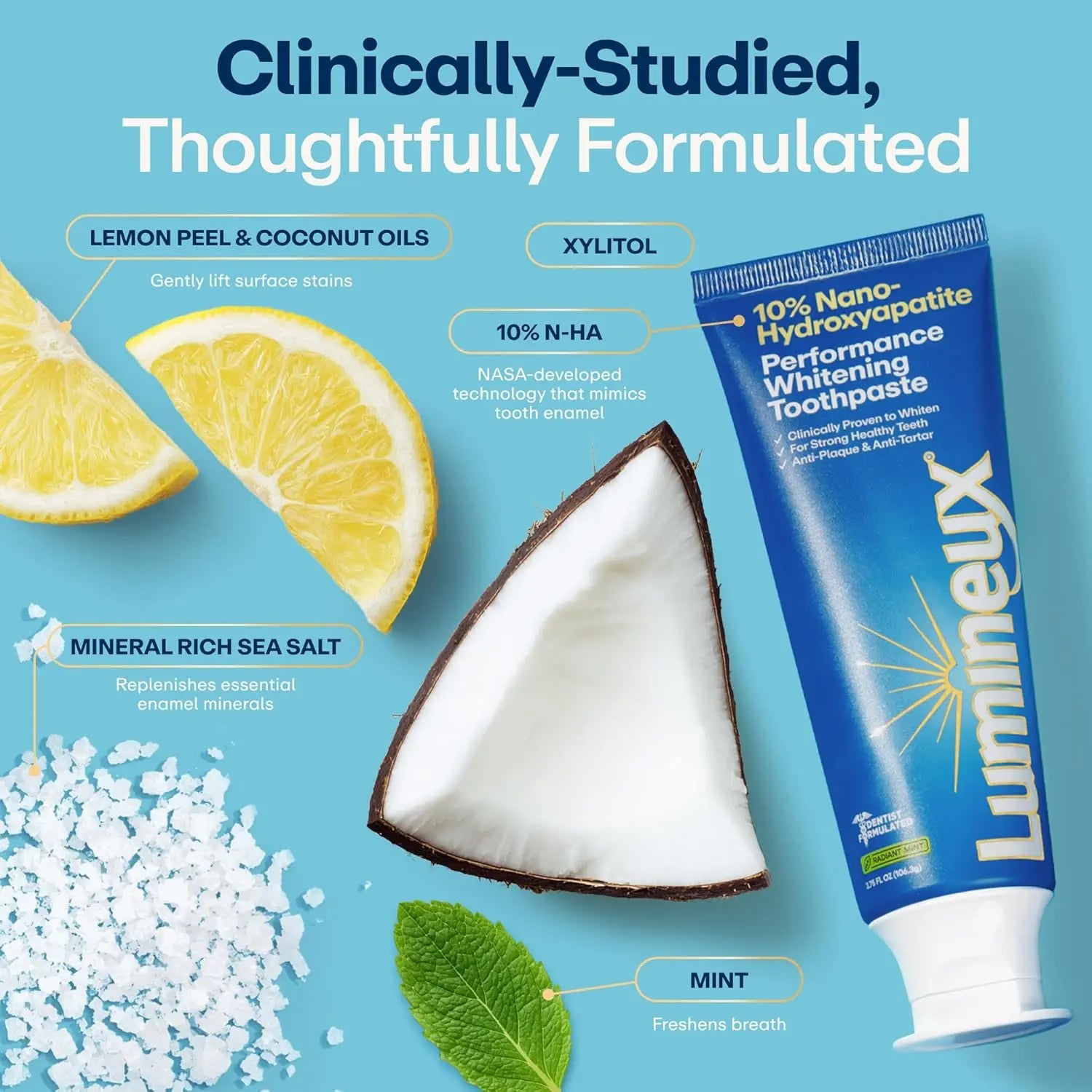 Lumineux 10% Nano Hydroxyapatite Performance Whitening Toothpaste - Fluoride Free & Gentle Whitening - Clinically Supported & Nasa-Developed Nha for Strong Enamel & Bright, Smooth Teeth (3.75 Oz)