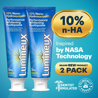 Lumineux 10% Nano Hydroxyapatite Performance Whitening Toothpaste - Fluoride Free & Gentle Whitening - Clinically Supported & Nasa-Developed Nha for Strong Enamel & Bright, Smooth Teeth (3.75 Oz)